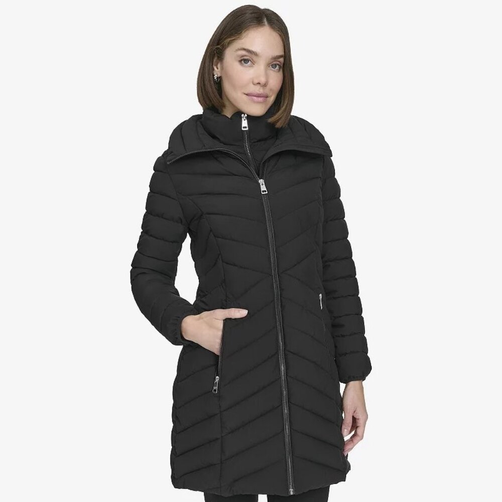 Andrew Marc Women's Size XL Jacket Zip Puffer Coat Hooded Black List Price $190